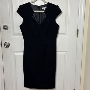 NY&Co black cap sleeve midi dress diamond Vneck size 12 lined bodycon staple